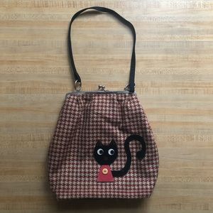 Patterned Clutch-Style Bag w/ Cat Patch Detail